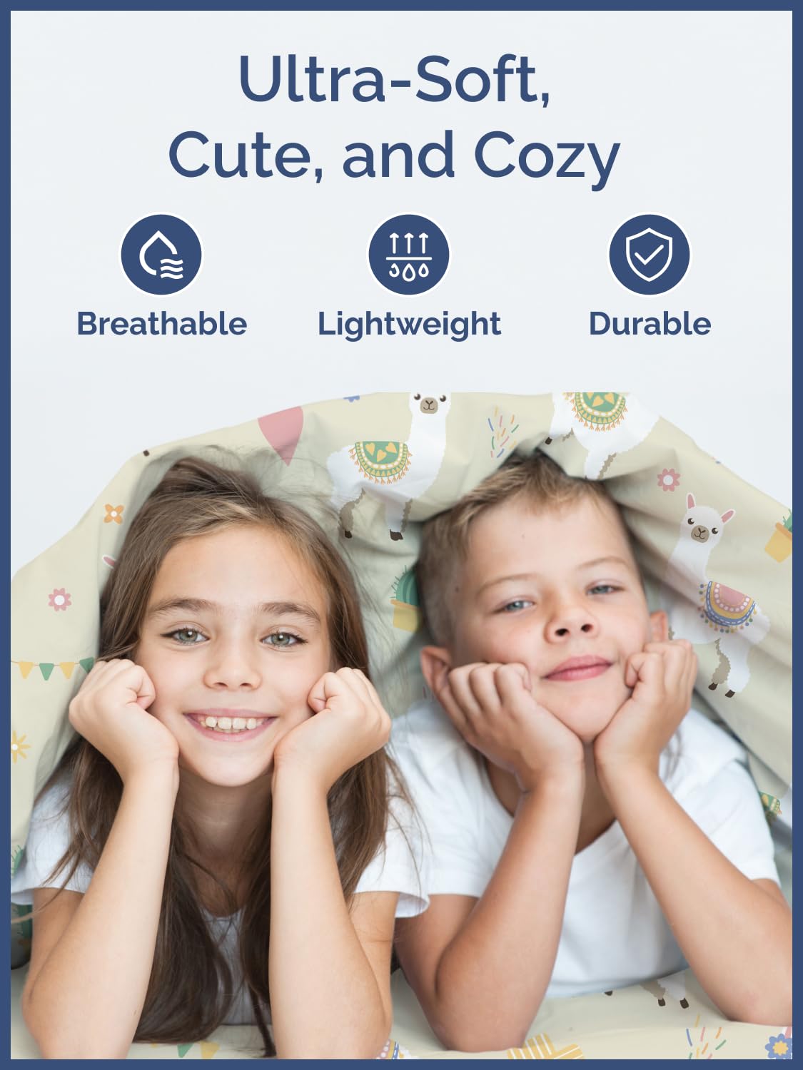 Kids Full Size Bed Sheet Set - 4 Piece Kids Loft Bed Sheets - Llama Alpaca Cactus Themed Bedding - Soft, Cute - Breathable and Machine Washable - Cute Animal Bed Set for Boys, Girls, Teens & Toddlers