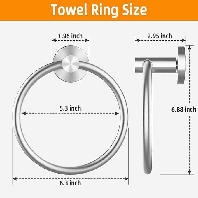 Brushed Silver Towel Ring 2Pack, SUS304 Stainless Steel Hand Towel Holder