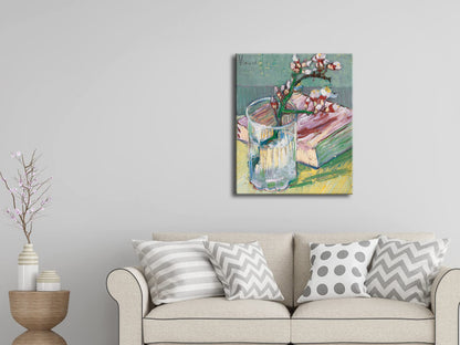 Wieco Art Canvas Wall Art Blossoming Almond Branch in a Glass with a Book by Vincent Van Gogh Large Canvas Prints for Living Room Decoration Post-impressionism Pictures Artwork