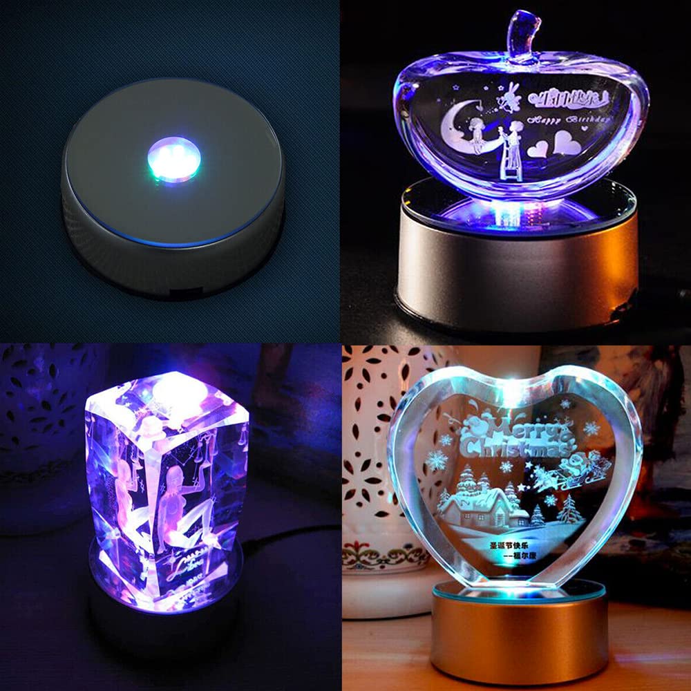 Watris Veiyi 4" LED Colorful Rotating Display Base, Light Rotating Crystal Display Base, Display Base Stand Turner for Crystals Glass Art and Cup