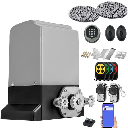 ASGO 3300lb Automatic Sliding Gate Opener APP Control with 6 Remote, Driveway Electric Slide Gates Operator Motor Complete Kit, 20ft Driven Chain/IR Secure Sensor/Keypad