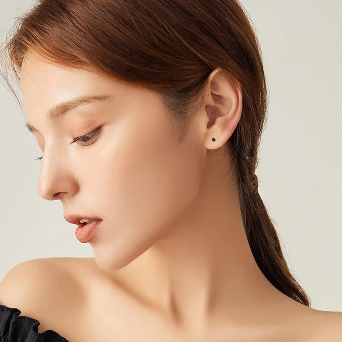 Sterling Silver Stud Earrings for Women Men- 4 Pairs of Hypoallergenic Simple Geometric Small Stud Earring Set Tiny Circle Triangle Square Bar Stud Earrings Mini Cartilage Tragus Earrings(Black Gold)