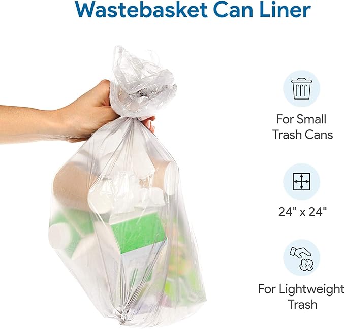 ProCure 7-10 Gallon Clear Garbage Can Liners, Lightweight, 8 Microns