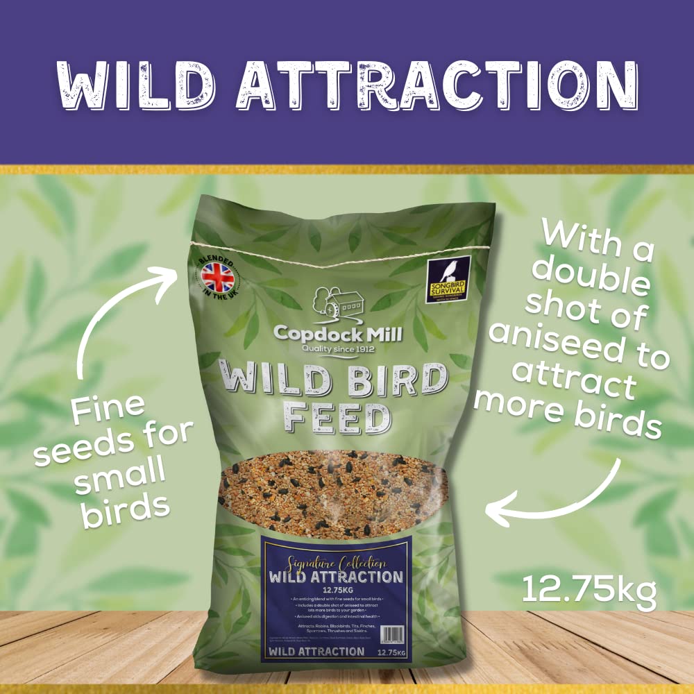 Copdock Mill Wild Bird Seed 12.75kg, Signature Collection Wild Attraction – All Year-Round Bird Food – 100% Natural Ingredients with Peanuts for Wild Bird – Suitable for All Wild Bird Species