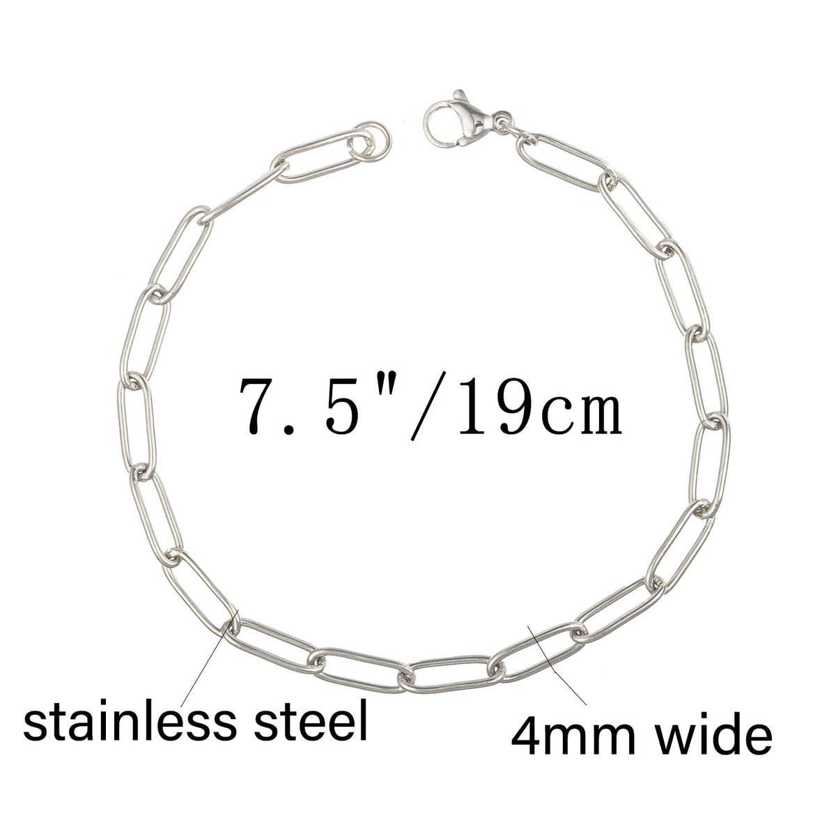 kelistom 14K Gold Filled Stainless Steel Paperclip Chain Bracelet for Women, 7.5” Rectangle Link Bracelets, Waterproof and Never Tarnish (stainless steel)