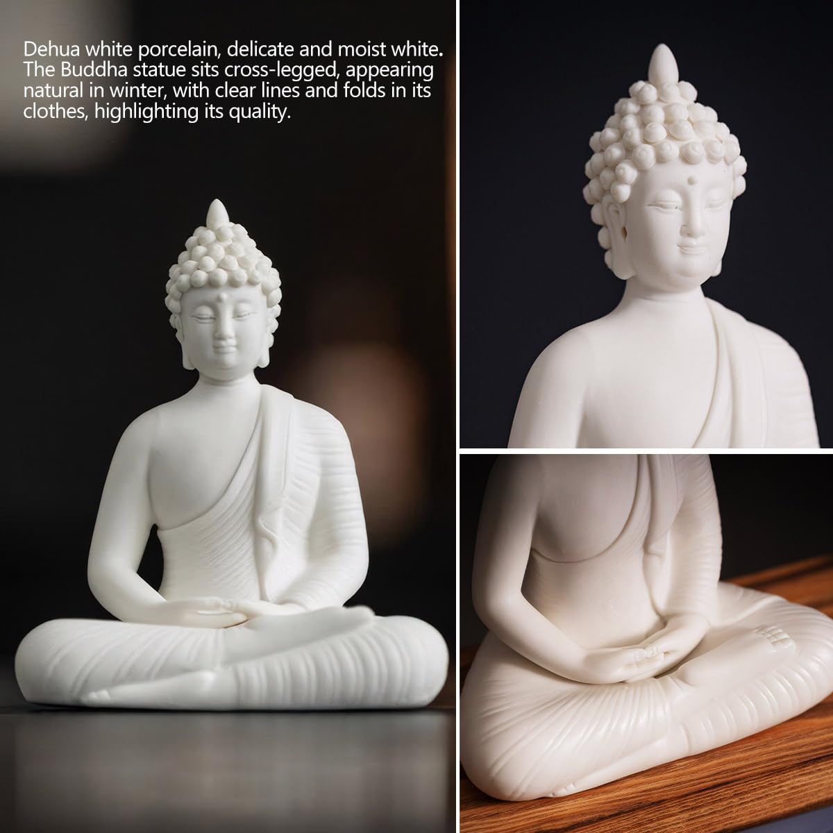 TXYXT Shakyamuni Buddha Ceramic Statue Indoor Backflow Incense Burner with Led Ring Light，Meditation Decoration for Home and Office, Suitable for Cone and Stick Incense
