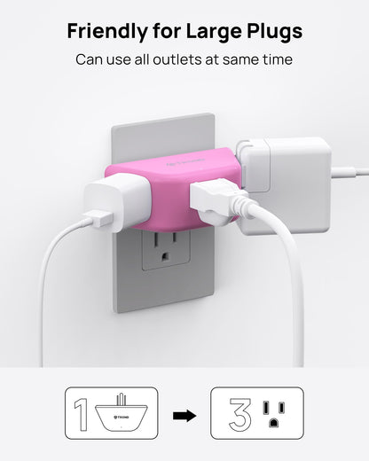 TROND Multi Plug Outlet Extender 2 Pack - Electrical Wall Splitter, 3 Way Angled Wall Outlet Adapter, Cruise Essentials, Small Multiple Plug Expander for Cruise Ship Home Office Dorm Room, White