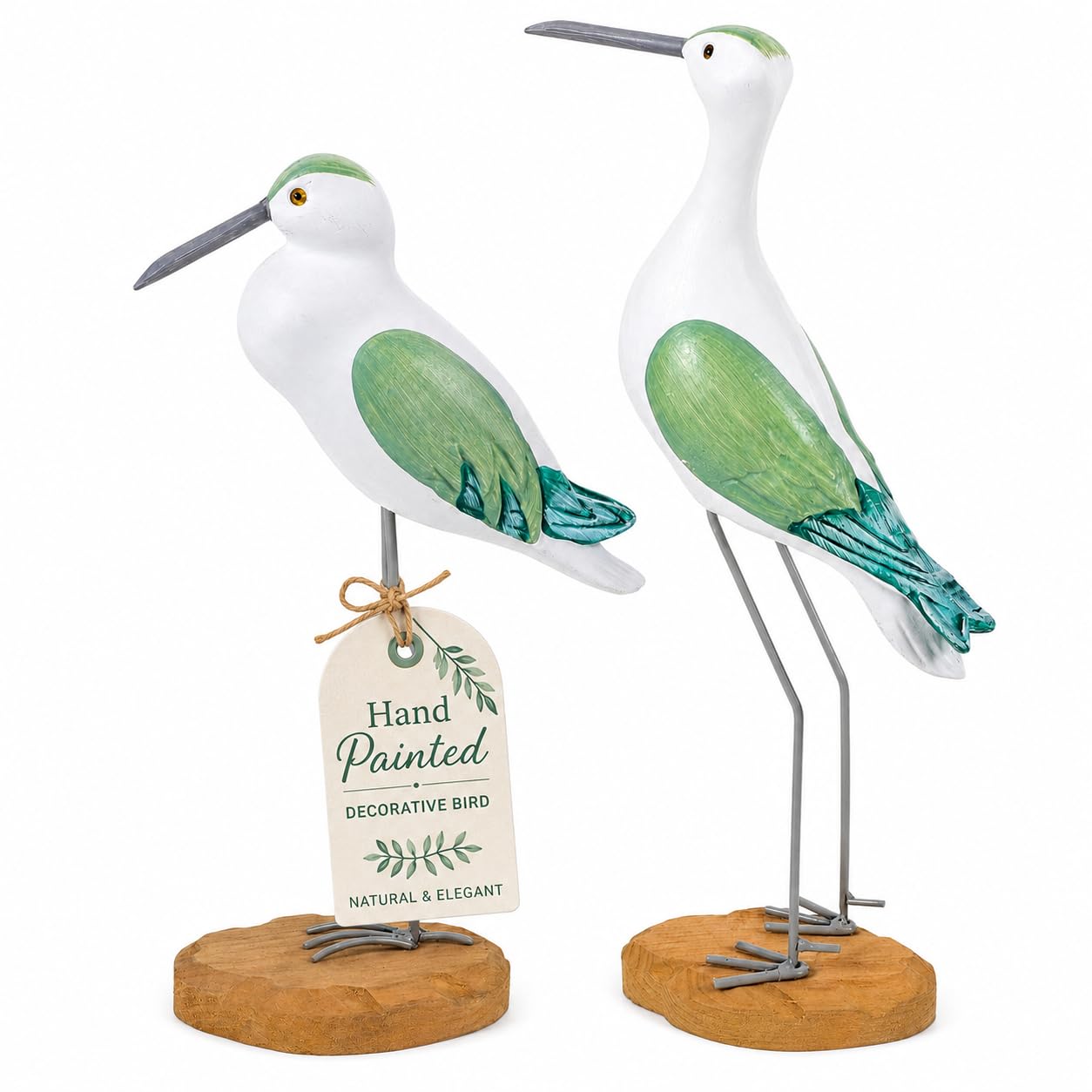 HEALLILY 2pcs Coastal Decor Wooden Seagull Figurine Bird Statue Nautical Coastal Ocean Home Decoration Green