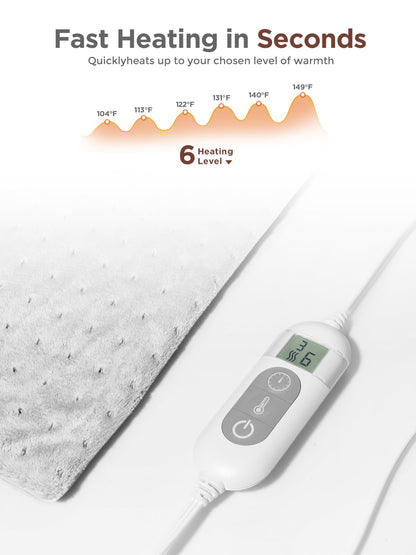 Heating Pad for Back & Cramps Relief,Electric Heat Pad Fast Heat,6 Level Heat Setting,3 Level Timming,Auto Shut Off, Machine Washable,Suitable for Back,Neck,Abdomen Pain Relief (Dark Grey, 17''×33'')