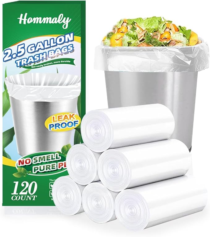 2.5 Gallon 120 pcs Small Clear Trash Bags, Strong 2.5 Gallon 2.6 Gallon Garbage