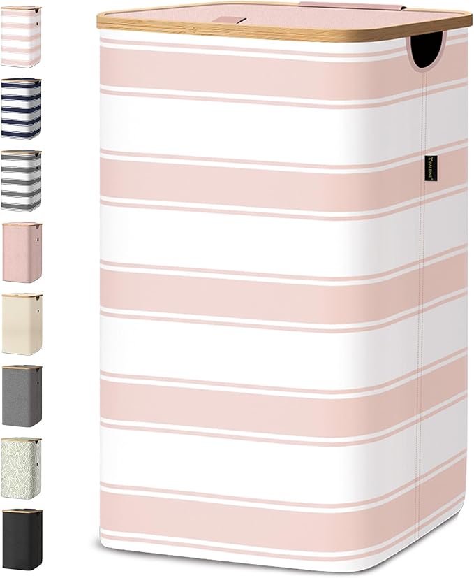 BALEINE Laundry Hamper with Lid, Tall Laundry Baskets with Bamboo Pull Handles