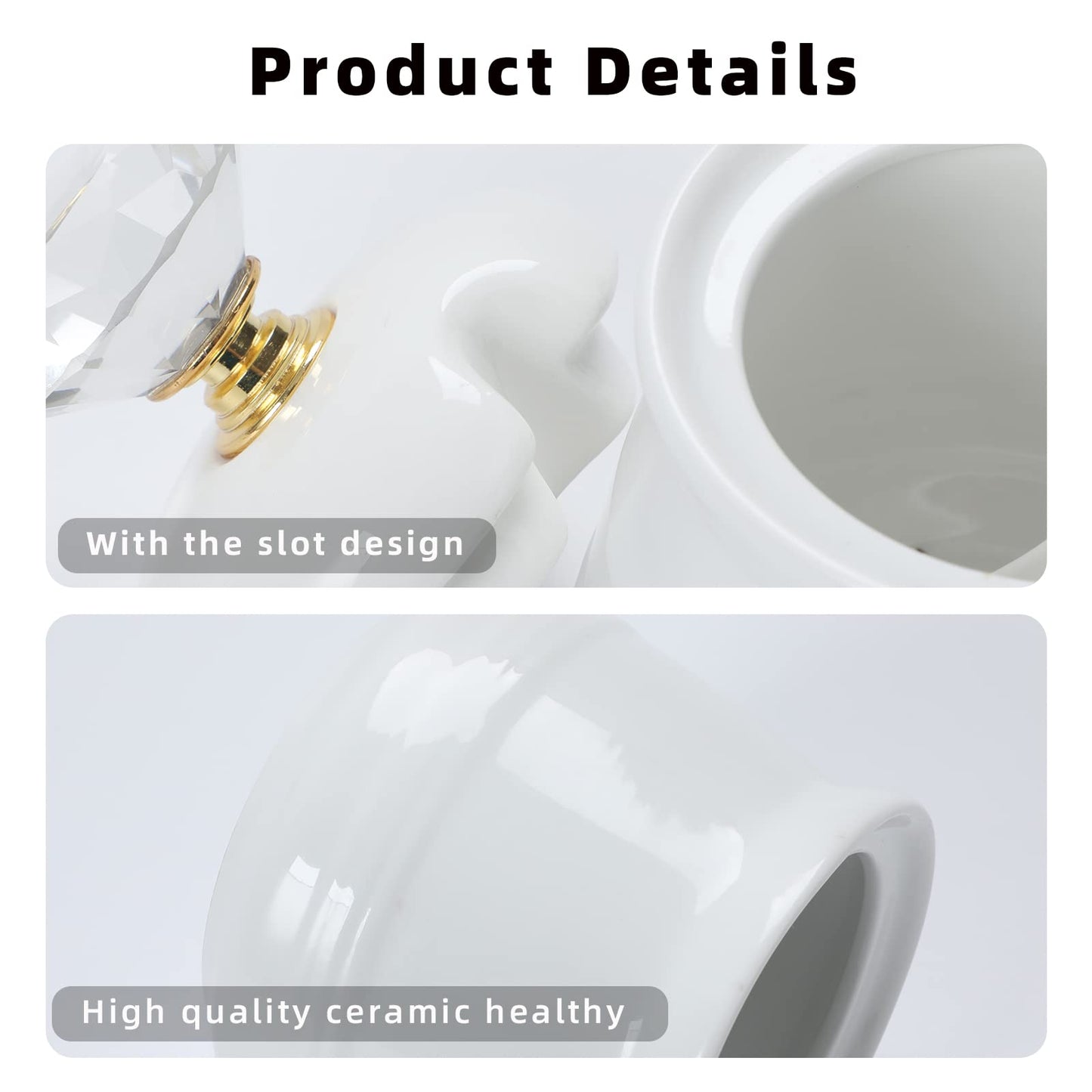ONTUBE Ceramics Sugar Bowl with Crystal Lid and Spoon 12oz, Gold