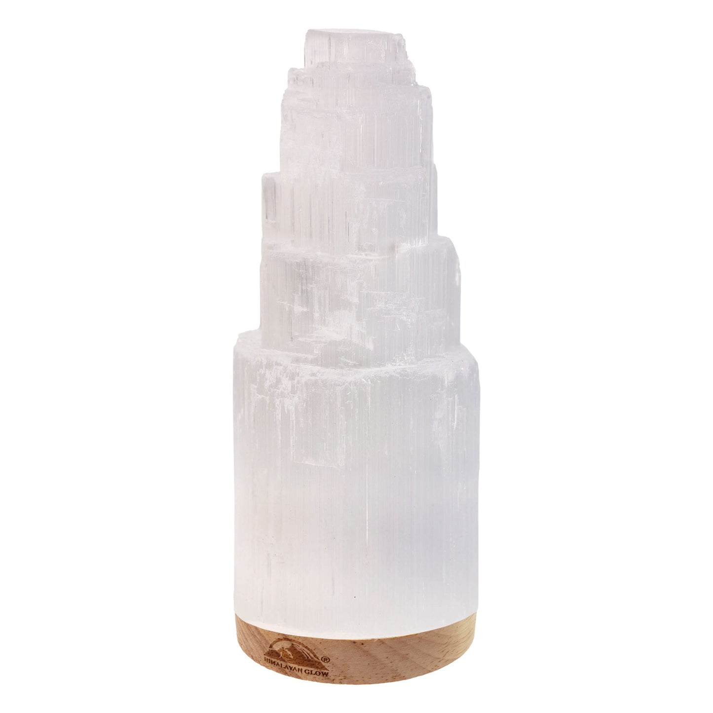 Himalayan Glow Selenite Crystal Lamp 20cm Large, Hand Curved Crystal Lamp with (ETL Certified) Wooden Base & USB Charging Cable for Home Décor - White