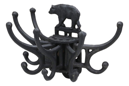 Ebros Cast Iron Rustic Forest Black Bear Free Spinning Movable Hanging Wall Hooks 9" Wide Western Bears Themed Mount Hook for Coats Hats Keys Leashes Backpacks Cabin Lodge Country Accent Decor