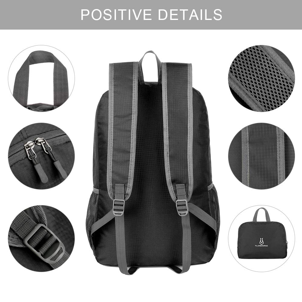 30L Backpack Foldable Waterproof Backpack High Capacity Ultralight Rucksack Sturdy Durable Daypack for Hiking Daypack Packable Camping Travel Outdoor Sport Knapsack for Men Women (black)