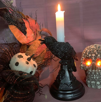 Dark Gothic Candlestick Raven/Owl Halloween Candle Stick Holder, Gothic Statue Figurine Holder Holder Stand, Gothic Home Decor Accessory (Raven)