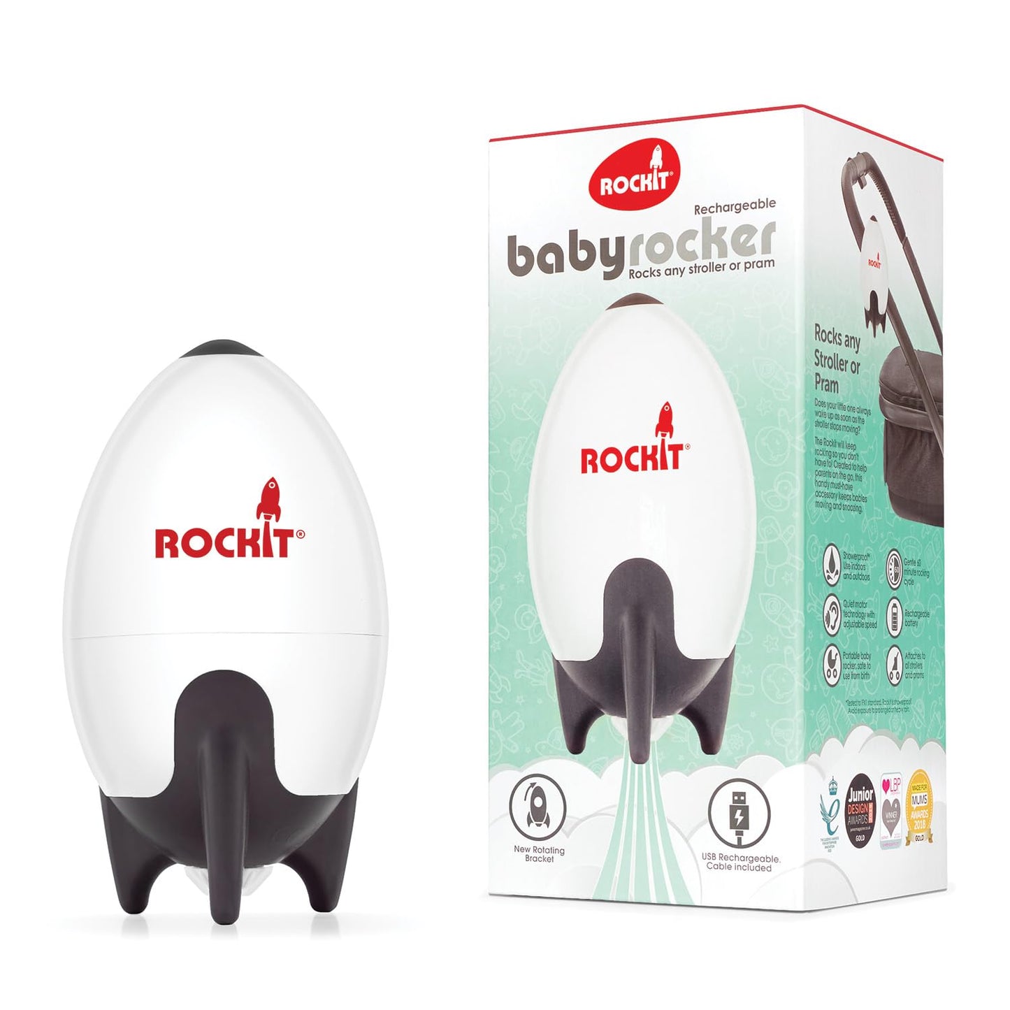 Rockit Rocker Rechargeable - Baby Sleep Aid Gently Rocks Any Stroller or Buggy, Adjustable Speed with 60 Minute Timer - Buggy Rocker - Fits All Pushchairs & Prams to Create a Baby Bouncer