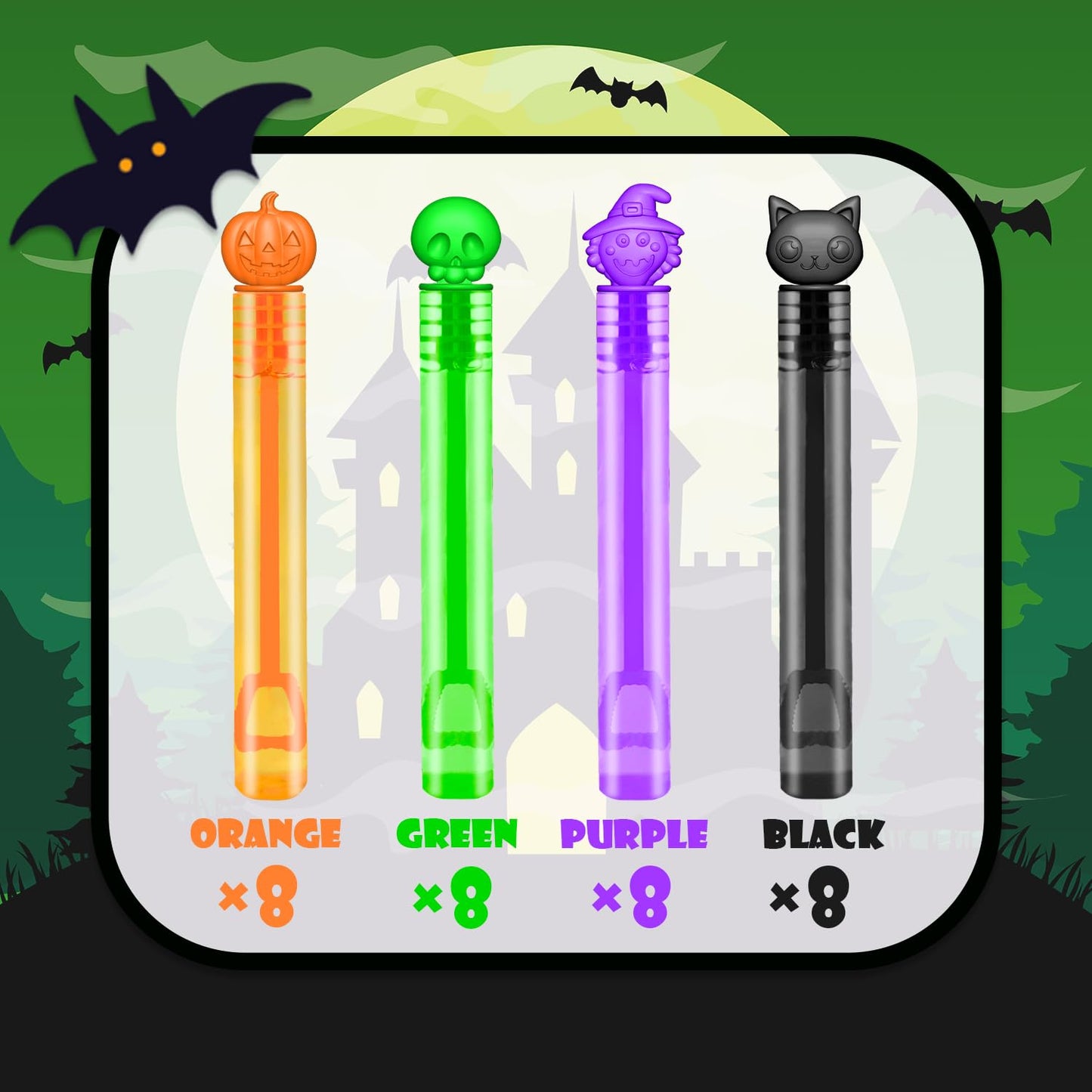 Halloween Party Favors Goodie Bag Stuffers for Kids 32 PCS, Mini Bubble Wands for Toddlers, Small Boo Trick or Treat Basket Bucket Fillers, Birthday Classroom Games Activities Supplies Prizes Gifts