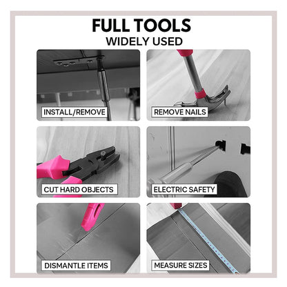 24 Pieces Pink Home Tool Set, mini Tool Box Basics Household Tool Kit Box for Men and Women DIY