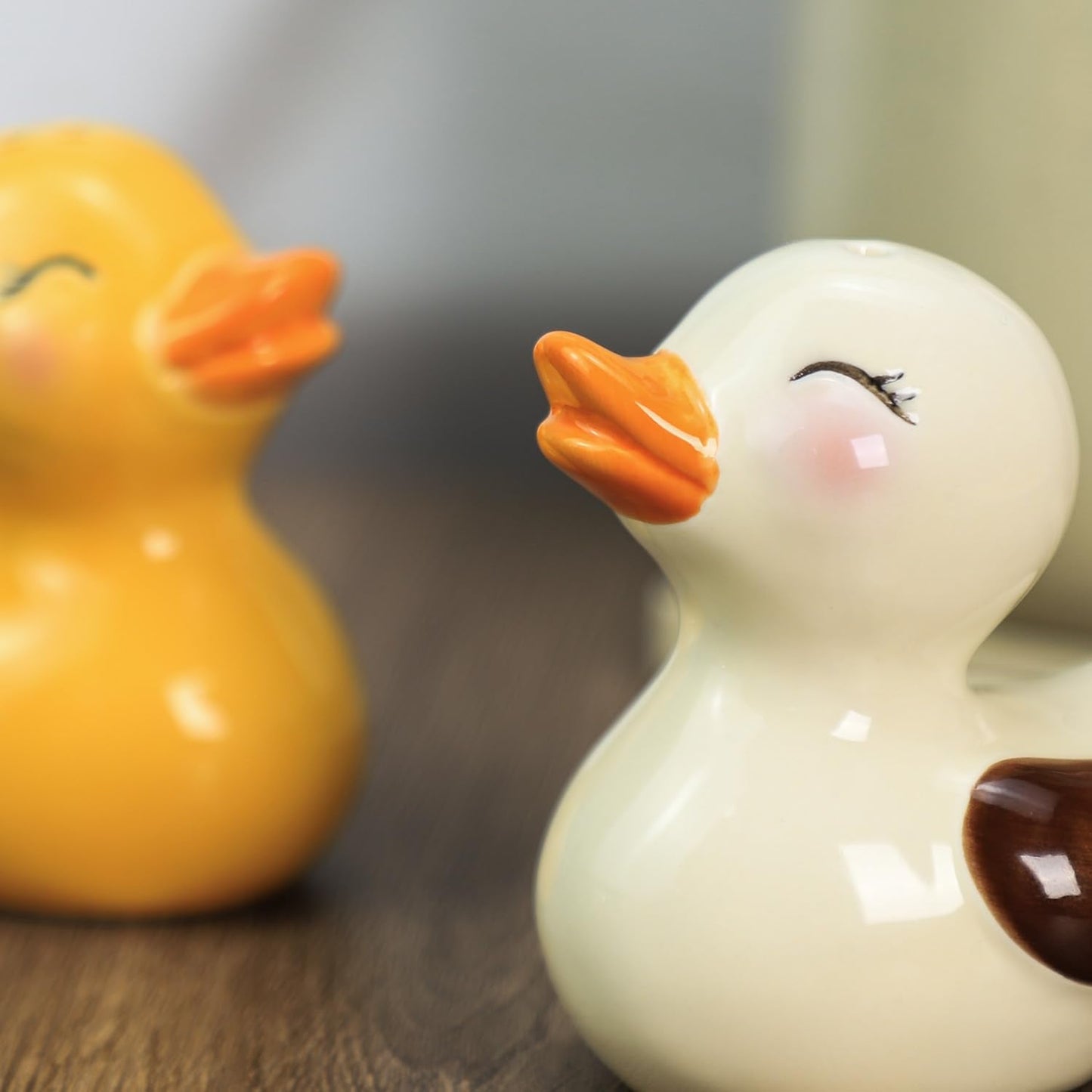 Bicuzat Ceramic Duck Shape Salt & Pepper Shakers Set, Hand-Painted Cute Duck Salt and Pepper Shakers, 2 PCS Set