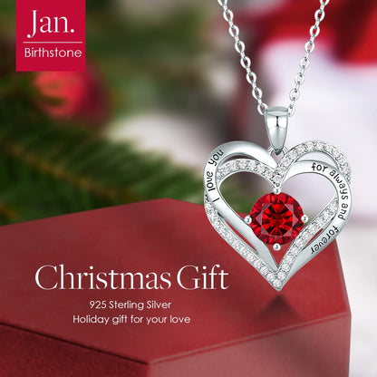CDE Valentine's Day Gift Forever Love Heart Necklaces for Women, Wedding Anniversary, Birthday Mothers Christmas Day Gifts for Mom, Mother, Wife, S925 Silver Jewelry with Birthstone Pendant