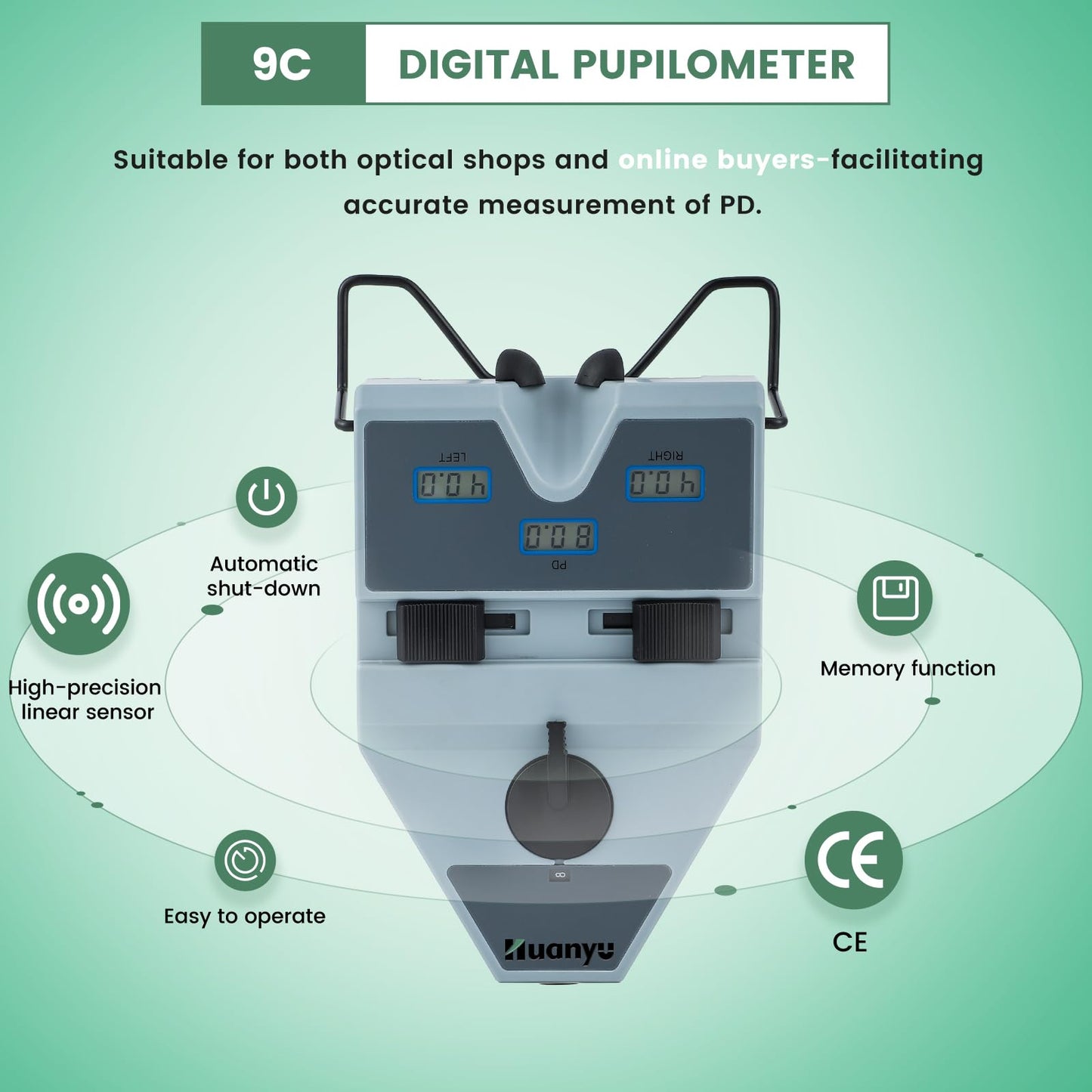 Huanyu Digital Pupilometer Optical PD Meter Pupil Distance Meter Measuring Tool (LY-9C) and Huanyu Frame Warmer 167-323℉ Eyeglass Frame Heater 500W Bundle