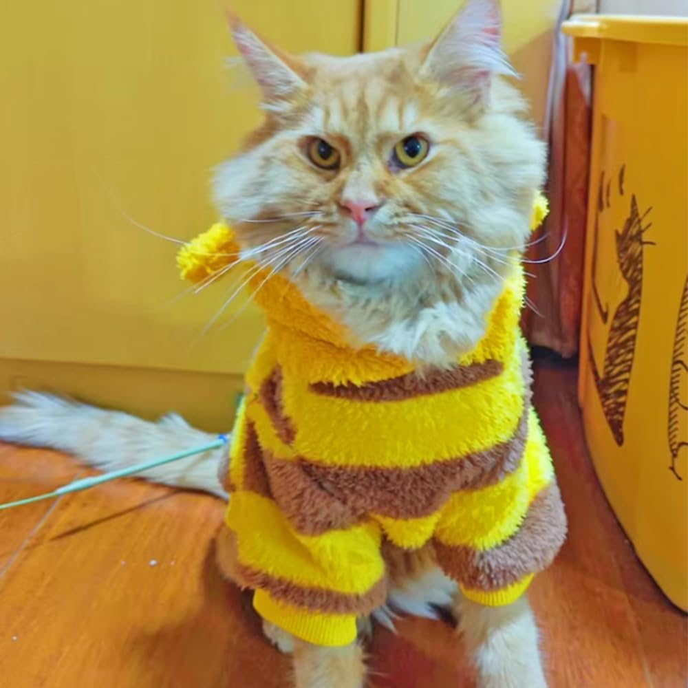 ANIAC Fleece Dog Hoodies with D-Ring Autumn Winter Puppy Clothes for Small Dogs Bumblebee Cat Apparel Cold Weather Coat Funny Doggy Bee Costume for Christmas Halloween (Yellow, Medium)