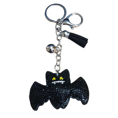 Popfizzy Bling Black Bat Halloween Keychain for Women and Girls, Spooky Halloween Gifts, Rhinestone Purse Charms, Goth Gifts