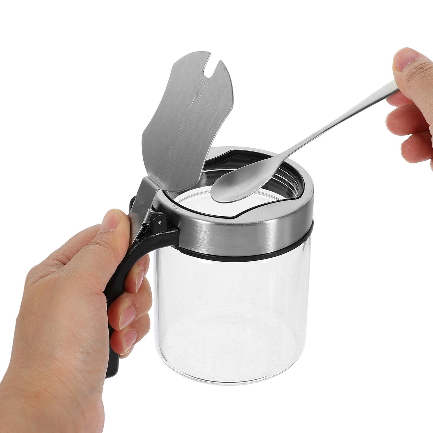 OSALADI Glass Seasoning Jar with Spoon and Stainless Steel Lid Transparent Kitchen Spice Container for Salt Sugar Pepper Storage Corrosion-resistant and Easy to Clean Condiment Bottle