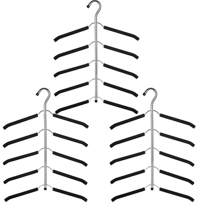 JFFLYIT Blouse Tree Hangers Multi-Layer Clothes Hangers 3 Pack 5 in 1 Non Slip Space Saving Closet Organizer Stainless Steel Shirt Hanger Coats Hanger（Black）