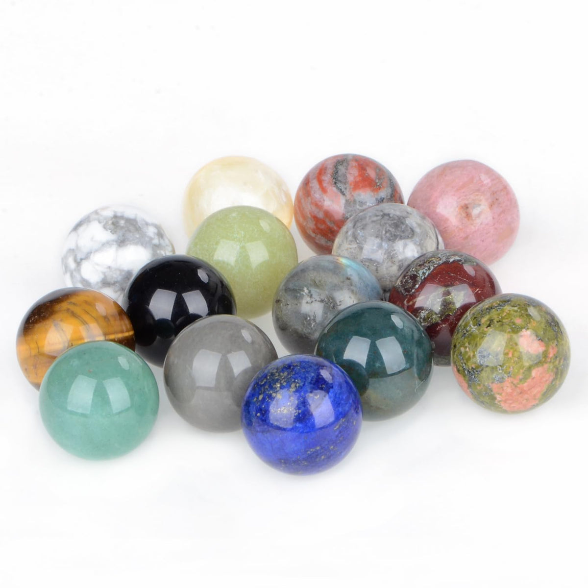 LPbeads 20mm 15pcs Natural Gemstone Polished Sphere Healing Crystal Rocks Ball Mineral Collection Decoration Kit