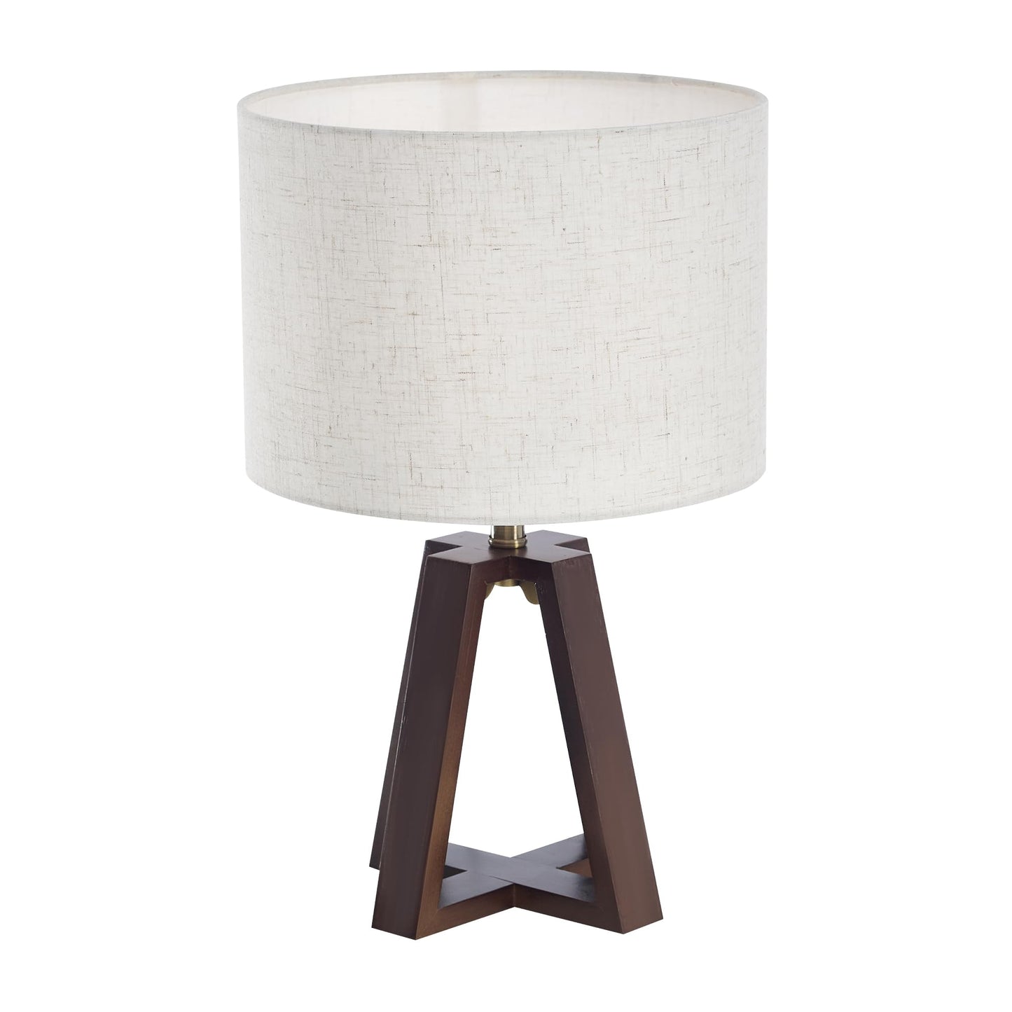 Booniture Cross-Base Table Lamp, Small Bamboo Bedside Lamp with Beige Linen Lampshade, Boho Modern Nightstand Lamp for Bedroom Living Room Office,E26 Socket (Walnut Color)