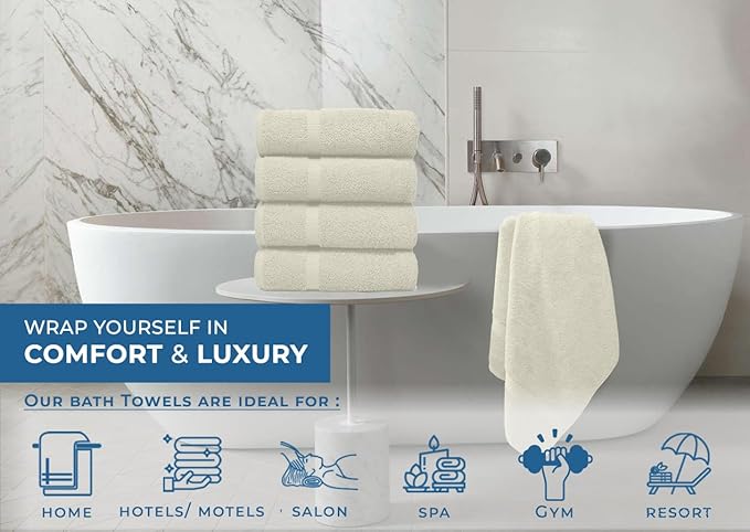 DAN RIVER Bath Towels Set of 4, 27 x 54 Inches, 100% Cotton, Larger & Lighter