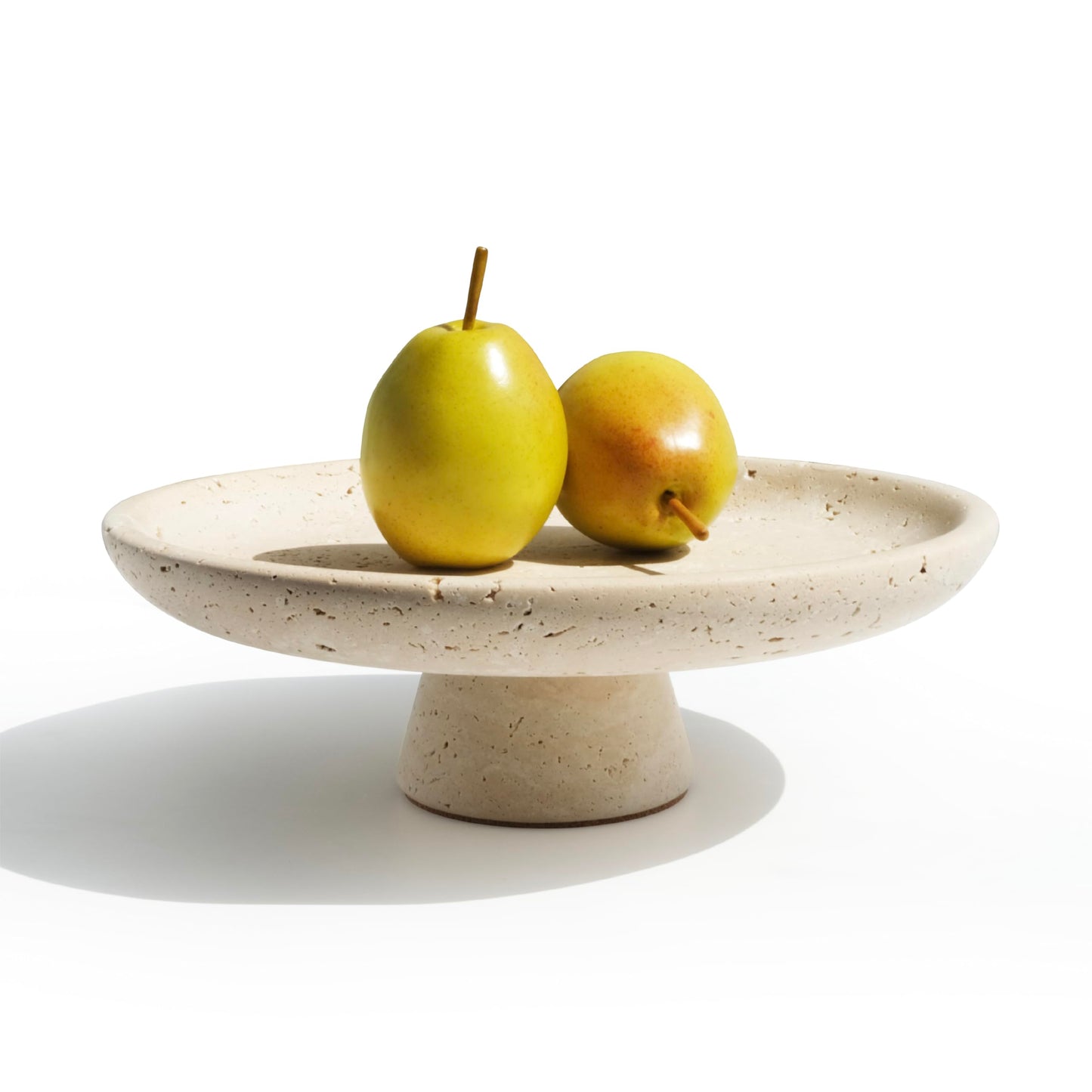 seicasaya 10 Inch Natural Travertine Fruit Bowl, Pedestal Stand Decorative Stone Bowl with Matte Finish for Table or Kitchen Countertop (Yellow Cave Stone)