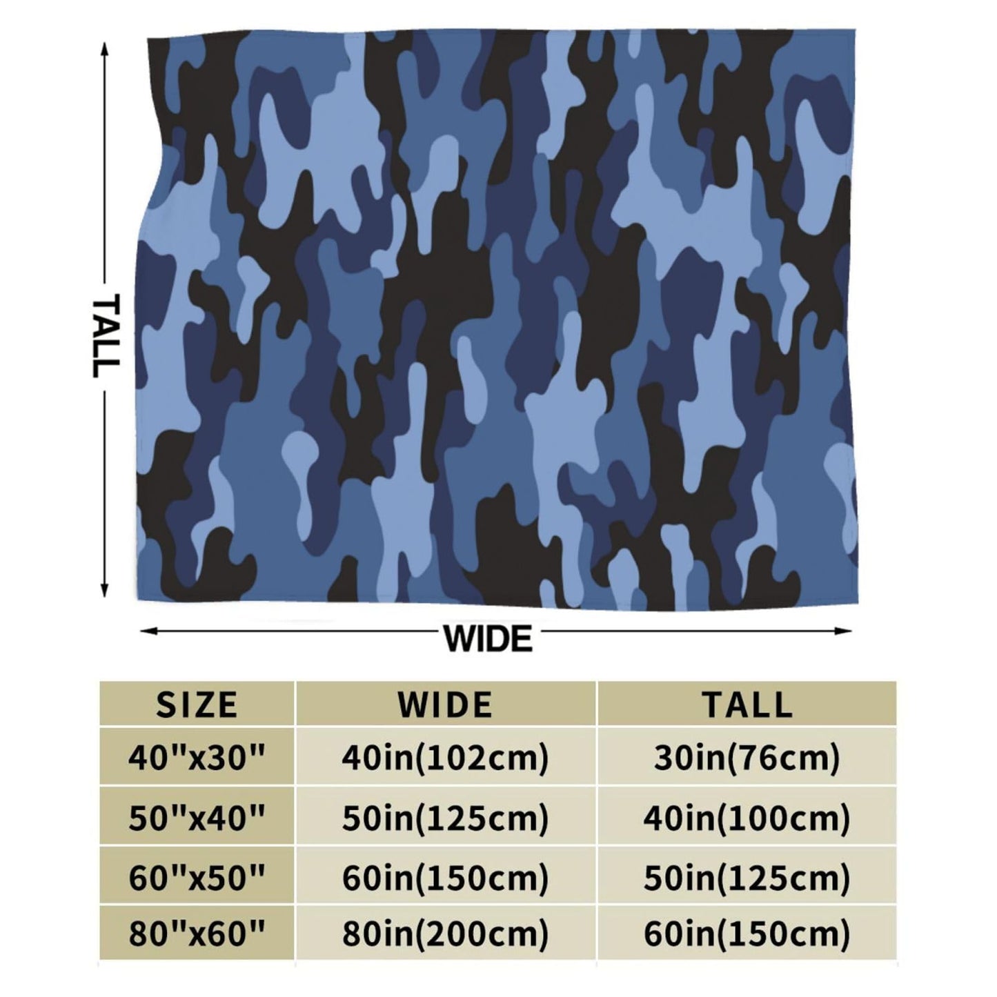 Perinsto Camouflage Blue Throw Blanket Ultra Soft Warm All Season Military Camo Decorative Fleece Blankets for Bed Chair Car Sofa Couch Bedroom 60"X50"