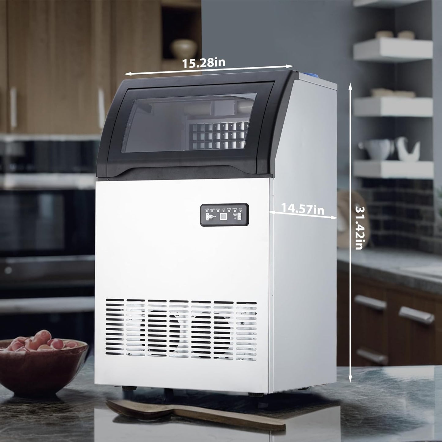 GarveeHome Ice Maker Machine, Stainless Steel Under Counter 200 LB/24h Commercial Ice Maker with 55 LBS Storage Capacity, 90 Ice Cubes for Home, Bar, Restaurant, Outdoor Activities
