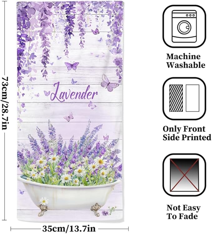 Lavender Hand Towels Set of 2 Lightweight Breathable Purple Floral Bath Towels
