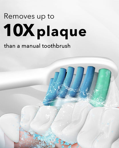 MySmile Electric Toothbrush for Adults, Rechargeable Sonic Electronic Toothbrush with 6 Brush Heads and Travel Case, 5 Modes 2 Mins Smart Timer, 48000VPM 10X Powerful