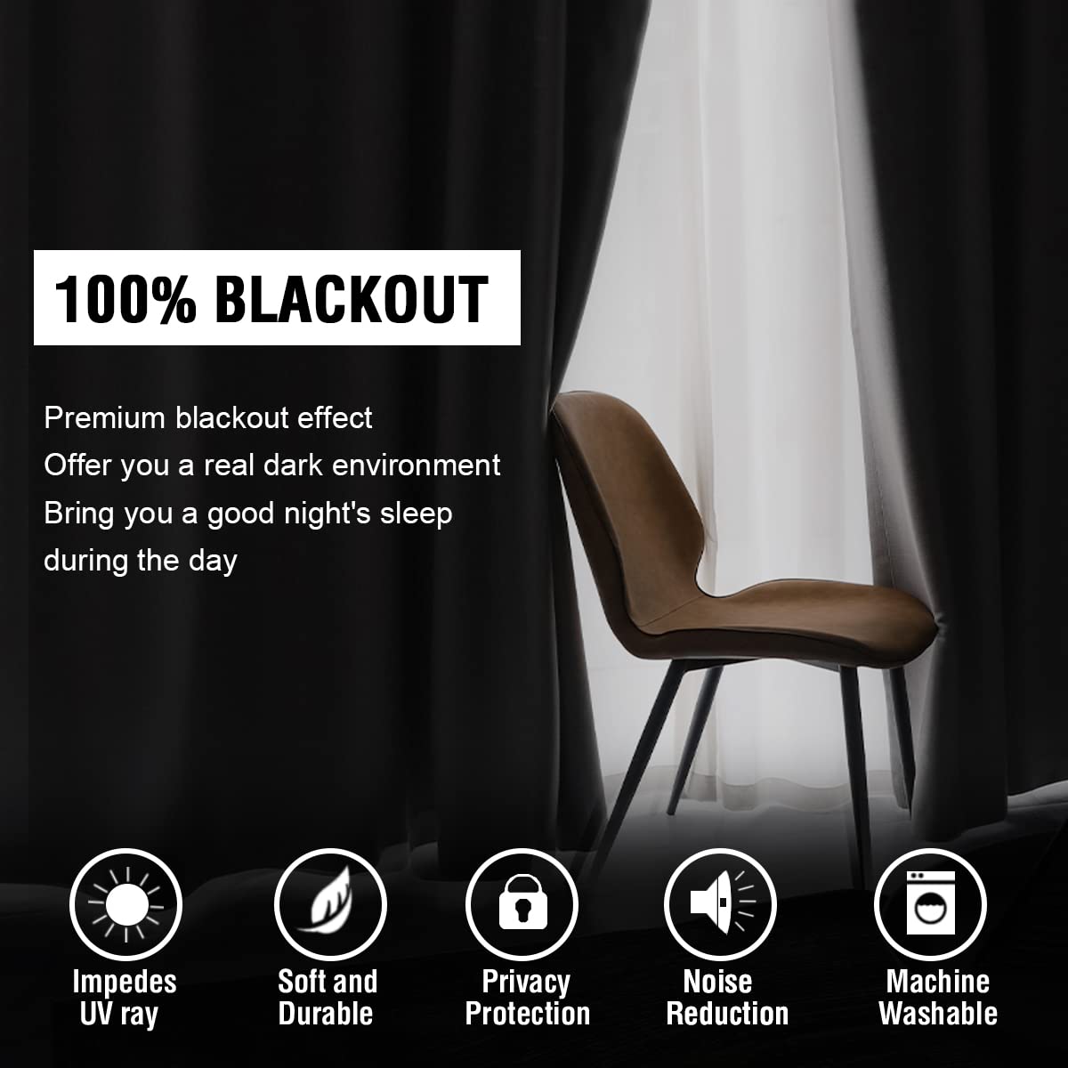 H.VERSAILTEX 100% Blackout Curtains for Bedroom with Black Liner Full Room Darkening Curtains 84 Inch Long Thermal Insulated Back Tab/Rod Pocket Window Drapes for Living Room, 2 Panels, Natural Sand