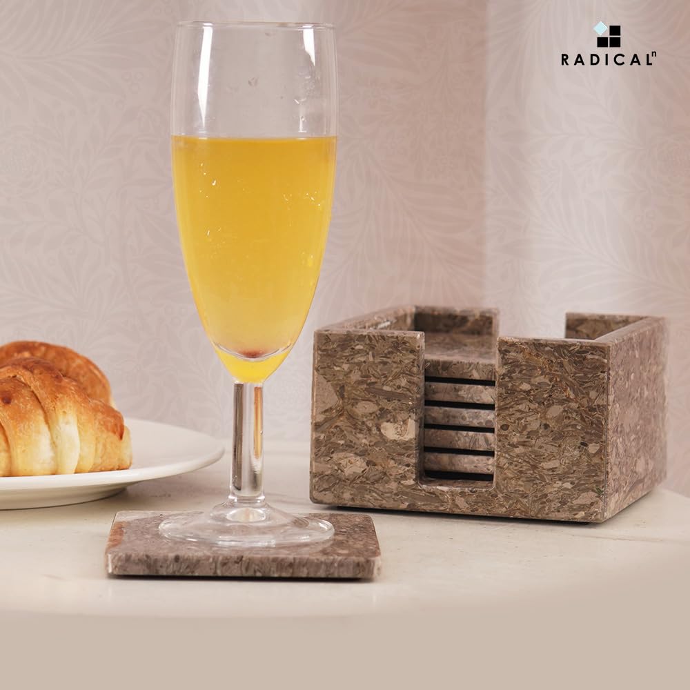 Radicaln Marble Coasters Set of 6 Handmade 3.5" Inch Oceanic Coasters for Drinks, Stylish Square Coaster Set with Holder for Coffee Tables