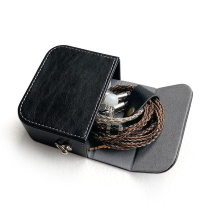Earplug box, PU leather box for in ear headphones, portable protective case for wired headphones, storage bag for headphone accessories (black)