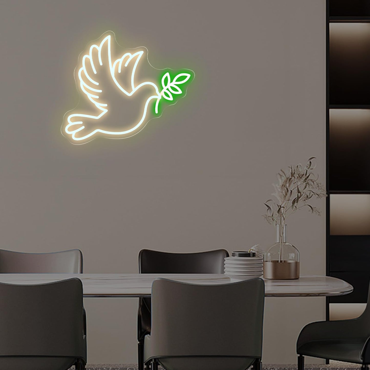 Dove of Peace Neon Sign, 15.7″ × 13.4″ Warm White Flying Pigeon with Olive Branch LED Light for Bedroom, Living Room, Meditation Space, Spiritual Decor, Personal Cave, Peace Dove Decor
