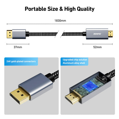 BENFEI 4K DisplayPort to HDMI 6 Feet Cable[Aluminum Shell, Nylon Braided], Uni-Direction DP 1.2 Computer to HDMI 1.4 Screen Cable Compatible with HP, ThinkPad, AMD, NVIDIA, Desktop and More