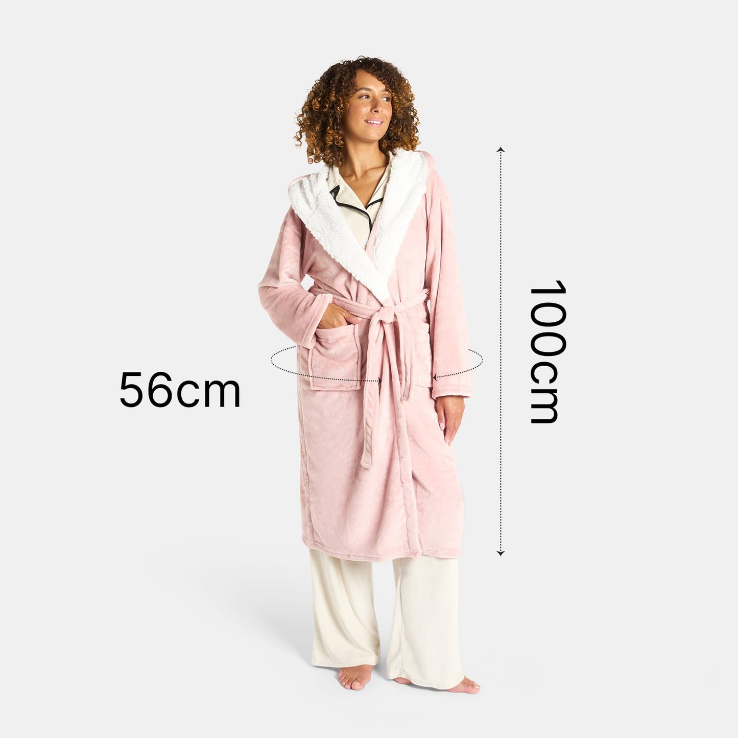 Sienna Hooded Dressing Gowns for Women UK Super Soft Flannel Fleece Sherpa Lined Fluffy Mens Luxurious Comfy Cosy Bathrobe - Blush Pink
