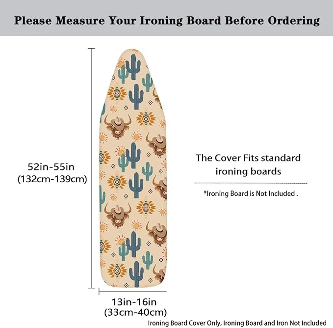 Sprowallow Cactus Cow Ironing Board Cover Stain Resistant Standard Size 15x54