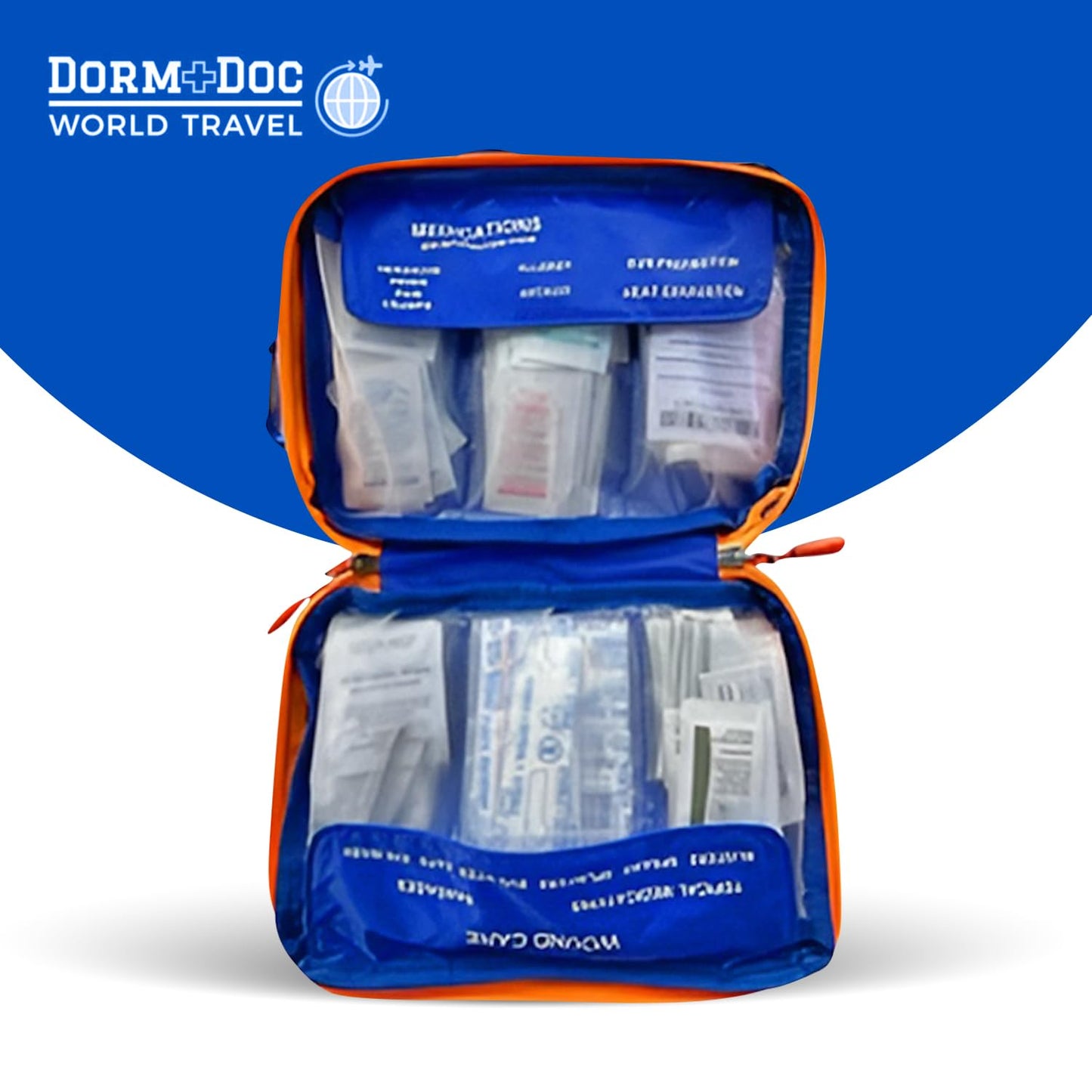 DormDoc Sports Pack First Aid Kit – Compact Emergency Medical Kit for Sports – with Bandages, OTC Medicines for Relief, Gauze, Quick Care Set – Portable Health Kit - 125 PCS, Blue