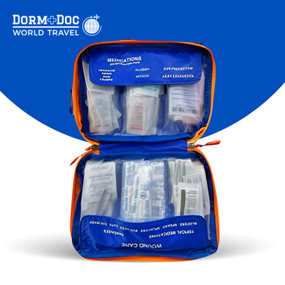DormDoc Sports Pack First Aid Kit – Compact Emergency Medical Kit for Sports – with Bandages, OTC Medicines for Relief, Gauze, Quick Care Set – Portable Health Kit - 125 PCS, Blue