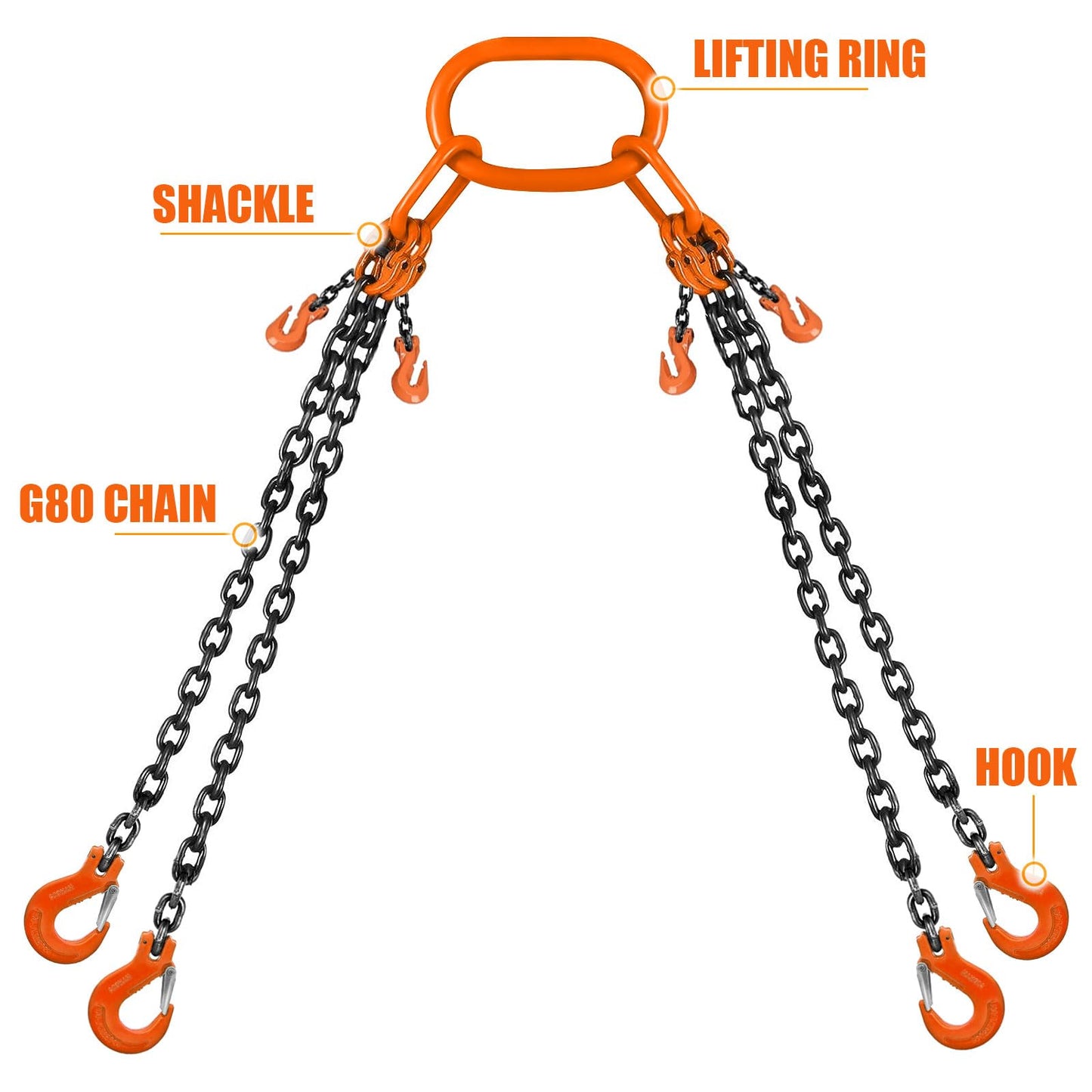 SALUINOKI Lift Chain Sling with Hooks 10Ft 4 Way x 5/16 inch 11000lbs 5 Ton for Chains Lifting