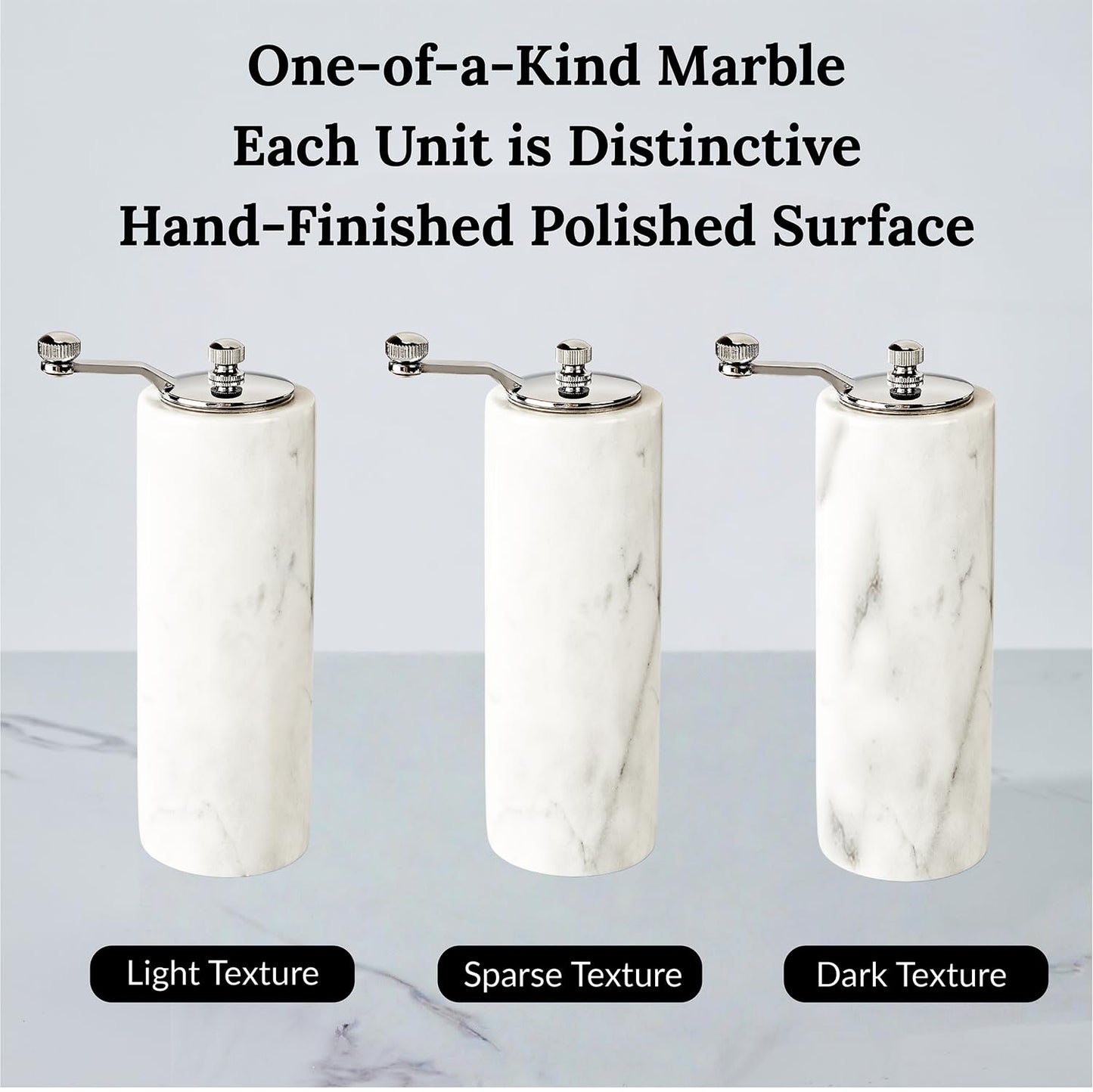 White Marble Salt and Pepper Shakers Adjustable Stone Grind Pepper Mill with Grey Veining and Stainless Steel,Rustic Salt and Pepper Set Holder Table Decor Marble Kitchen Supplies Modern Decor