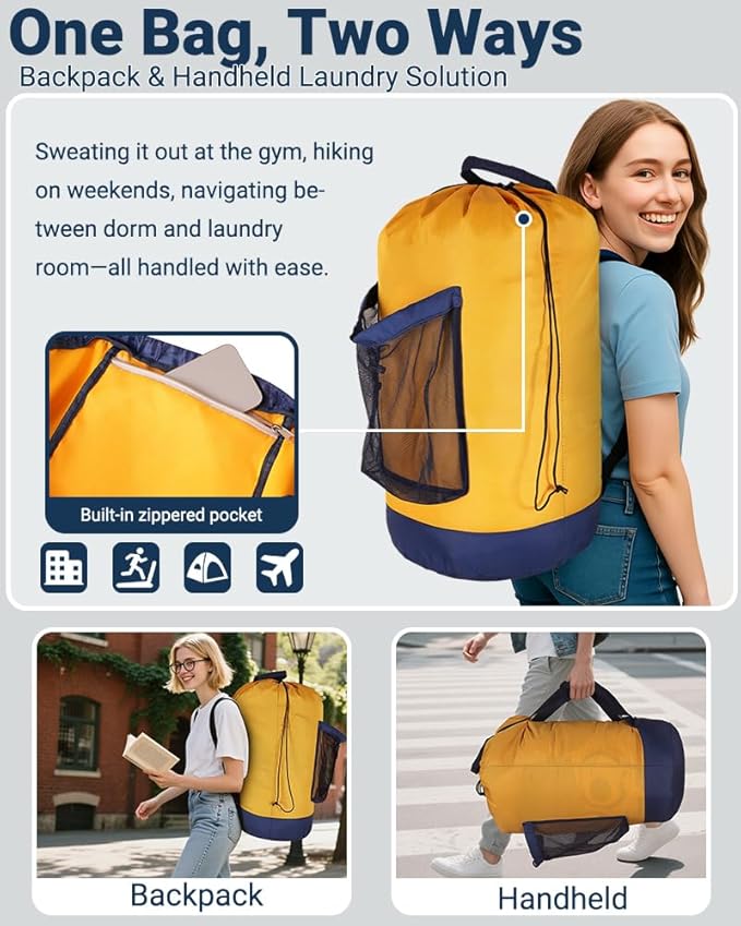 Laundry Bag with Shoulder Straps and Mesh Pocket Laundry Backpack Large